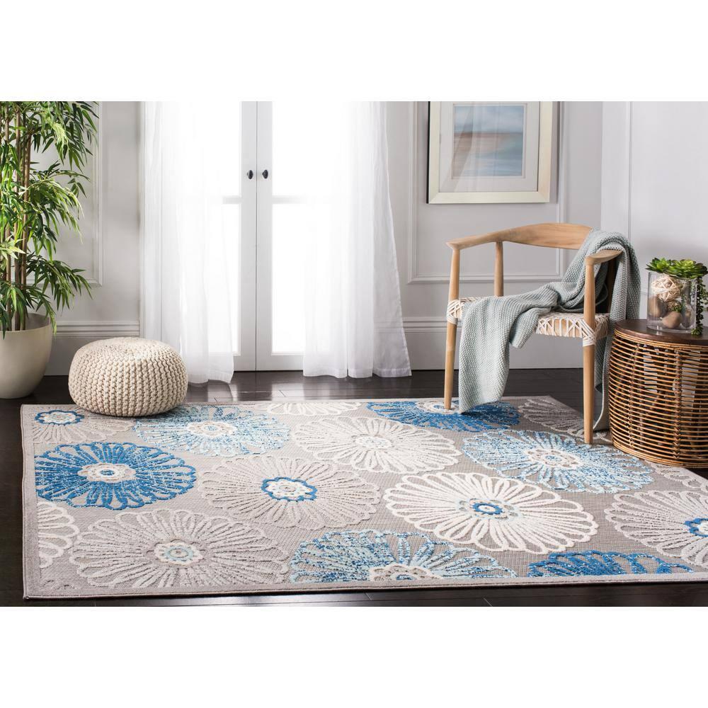 Cabana CBN801 Power Loomed Indoor/Outdoor Area Rug - Grey/Blue - 4'x6' - Safavieh.