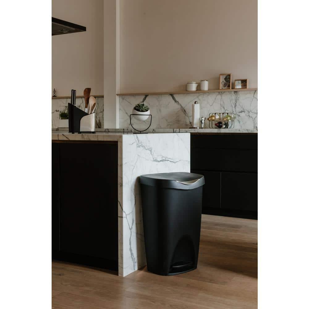 Umbra 13gal Brim Step Trash Can Black/Nickel: Kitchen Trash Can, 50 Quart, Indoor, Polypropylene, Spot Clean