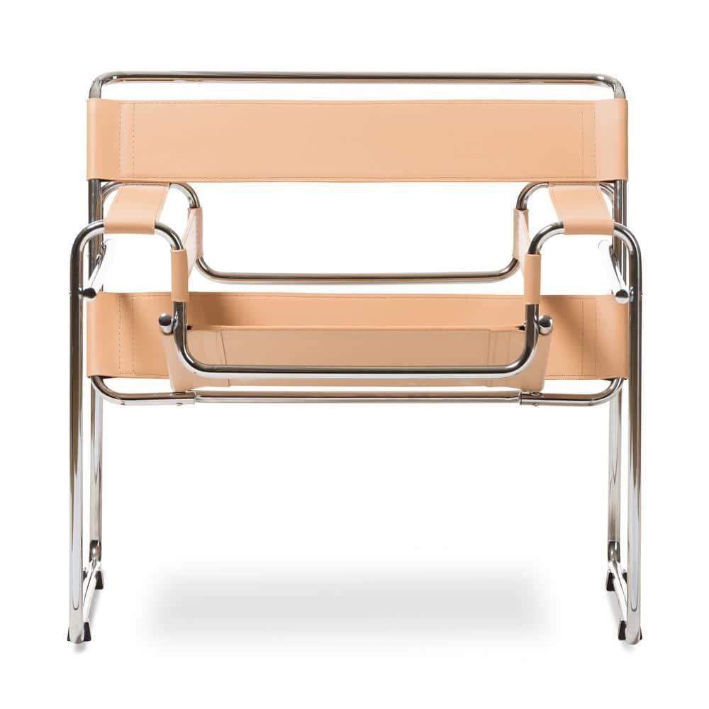 Baxton Studio Jericho Leather Mid Century Modern Accent Chair Tan: Chrome Finish, No-Mar Feet, Fully Assembled