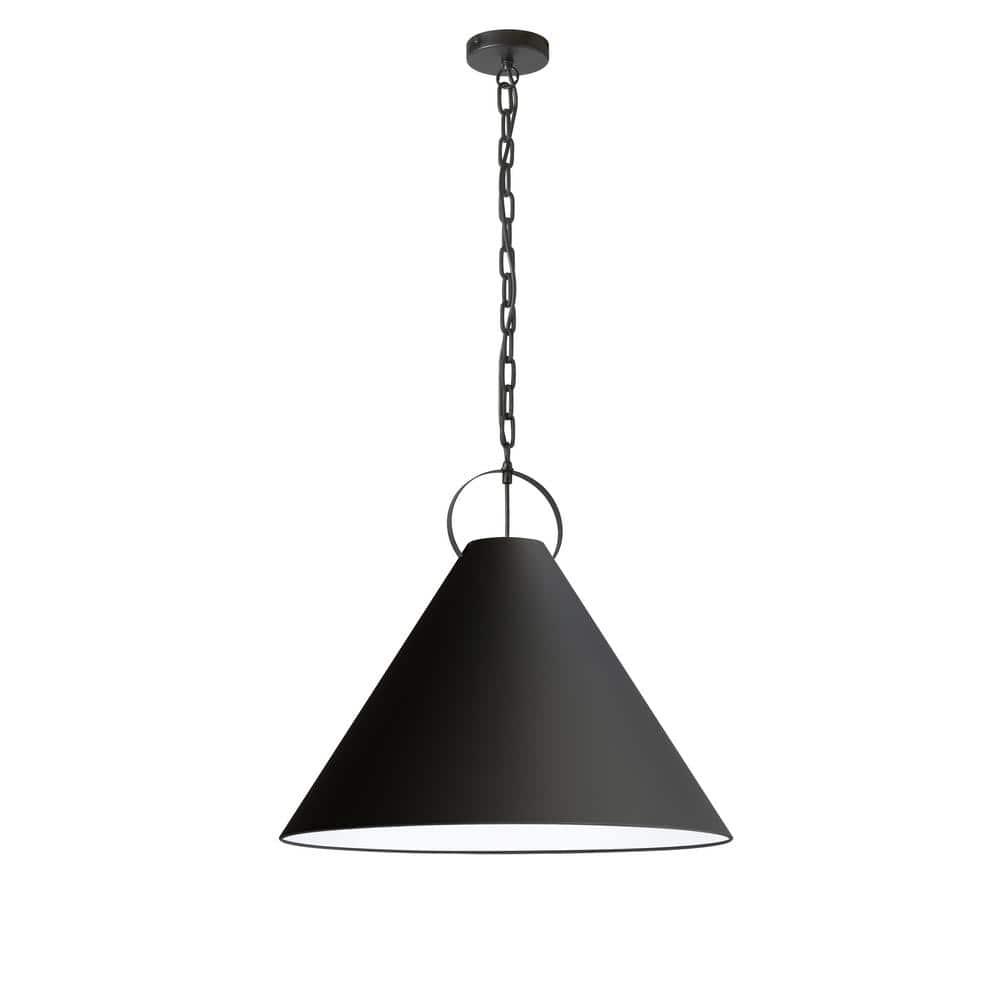 Princeton 1-Light Matte Black Shaded Pendant Light with Black Fabric Shade