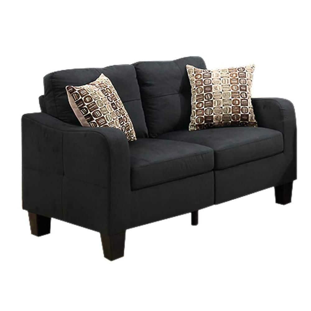 Benjara Polyfiber 2 Pieces Sofa Set With Accent Pillows Dark Gray-Color:Gray