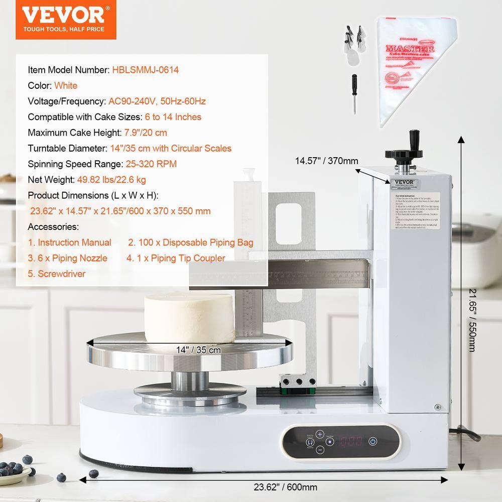 VEVOR Cake Decorating Machine, Cake Cream Spreading Coating Smearing Machine, Low Noise Cake Frosting Machine, Turntable with Adjustable Scraper