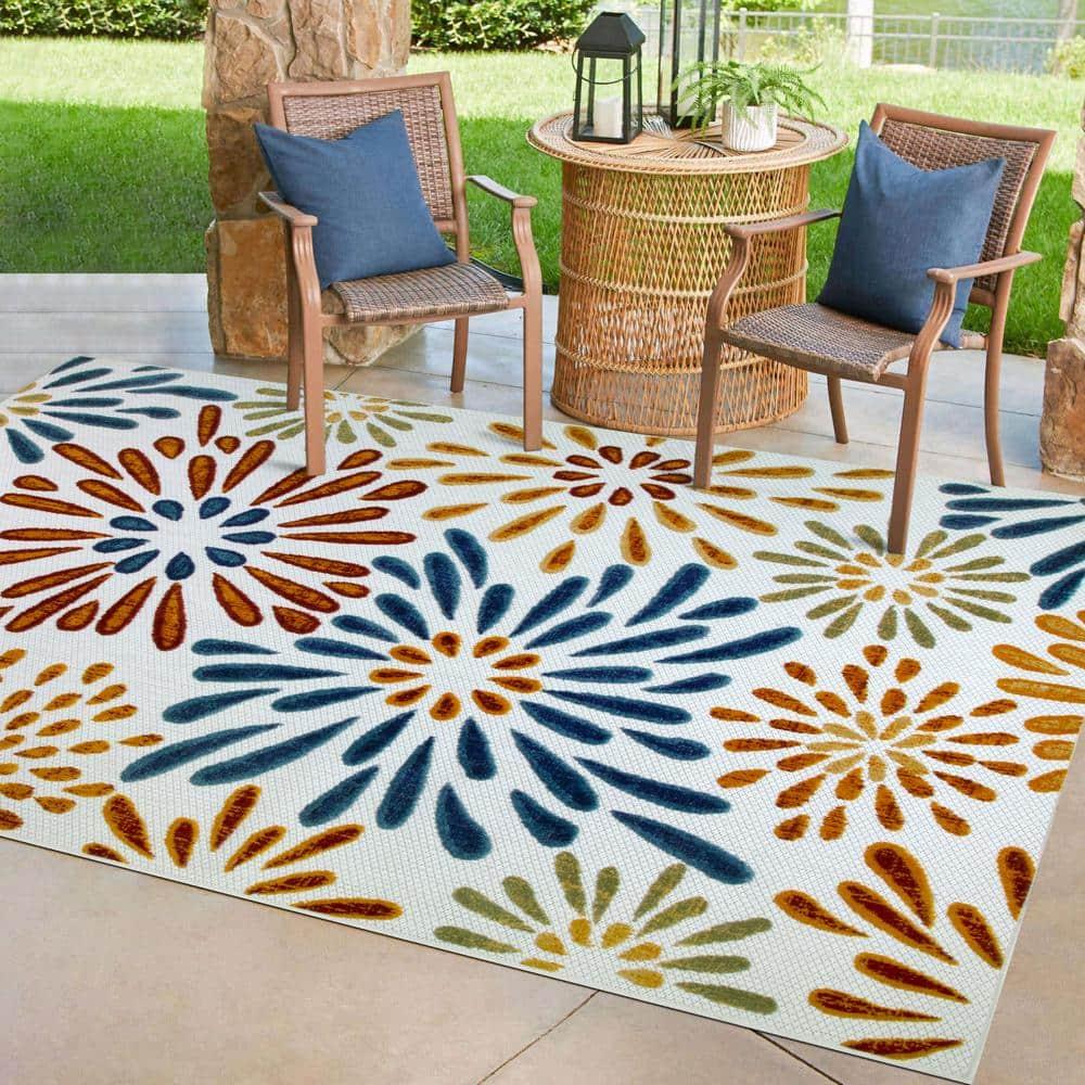 Leick Home Beam Multicolor Flower Rectangle Indoor/Outdoor Area Rug, 5'3" x 7'