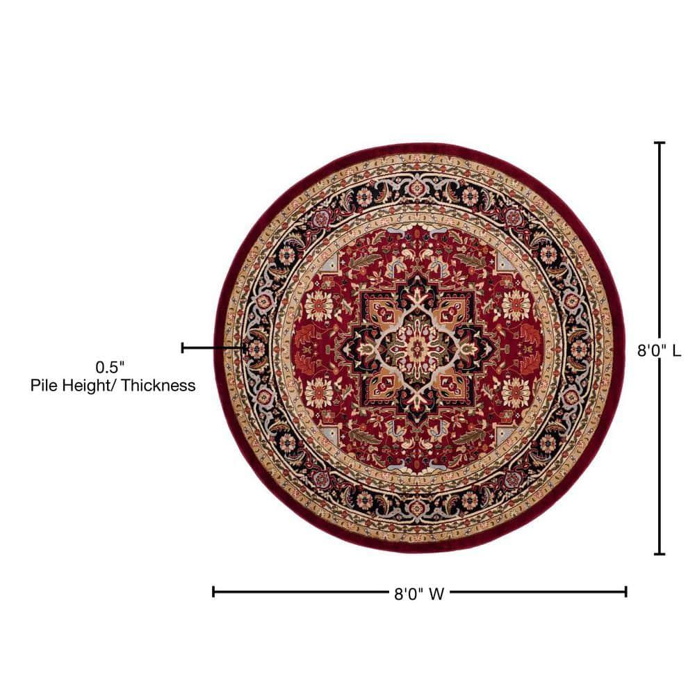Lyndhurst Heriz LNH330 Power Loomed Area Rug - Red/Black - 8' Round - Safavieh