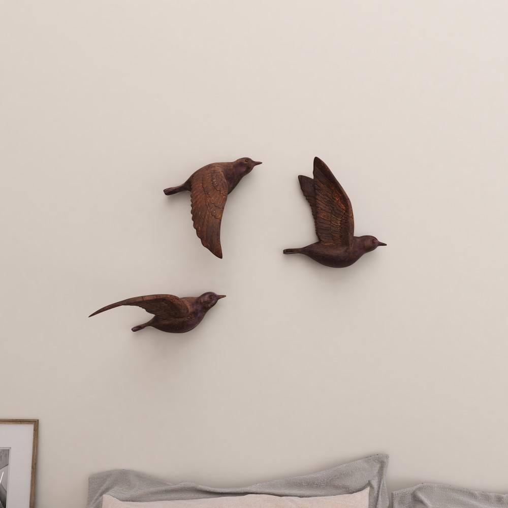 Polystone Bird Metallic 3D Sculpted Wall Decor Set of 3 Brown - Olivia & May: Ready to Hang, Coastal Style Decorative Sculptures