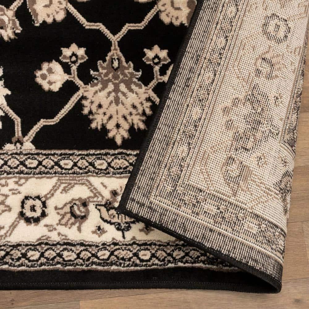 Traditional Floral Indoor Hallway Entryway Runner Rug, 8' x 10', Black - Blue Nile Mills