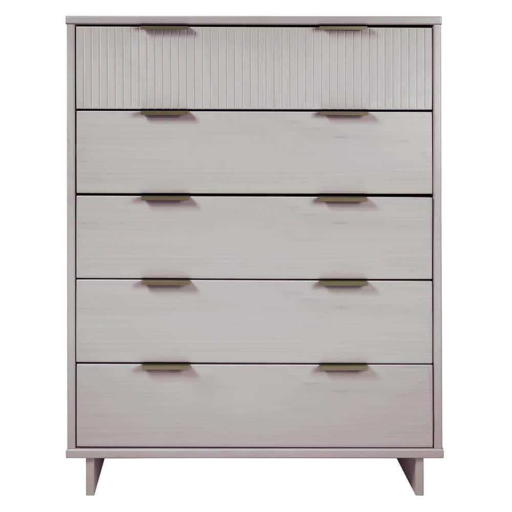 Manhattan Comfort Tall Granville Modern 5 Drawer Dresser Light Gray: Wood Frame, Spot Clean, Anti-Tip Hardware