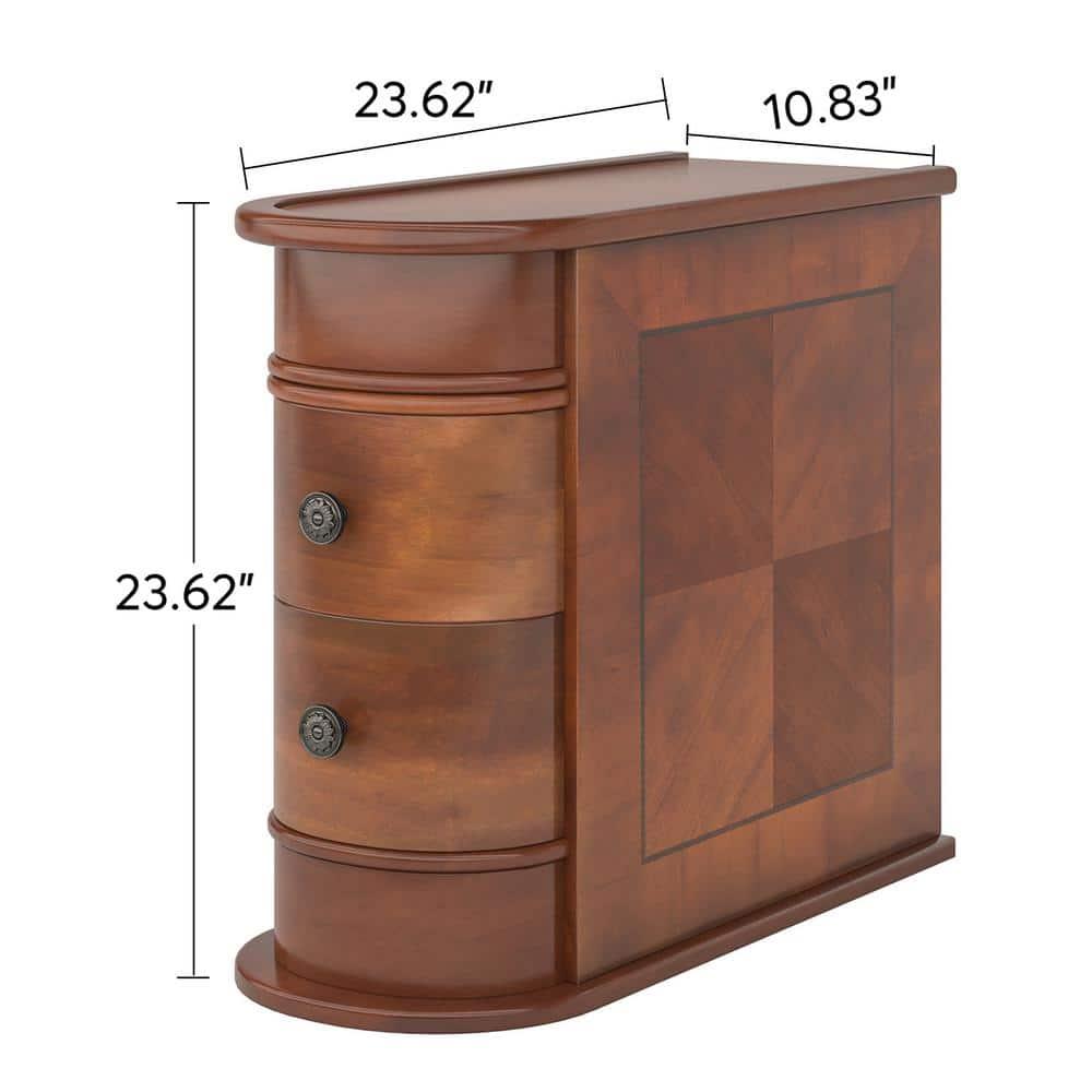 Tribesigns Solid End Table, Set of 2, Two-Drawer Narrow Side Table, Fully Assembled, Brown