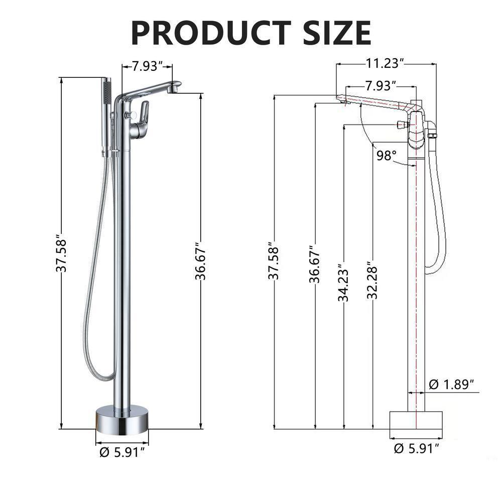 Chrome Freestanding Bathtub Faucet with Hand Shower