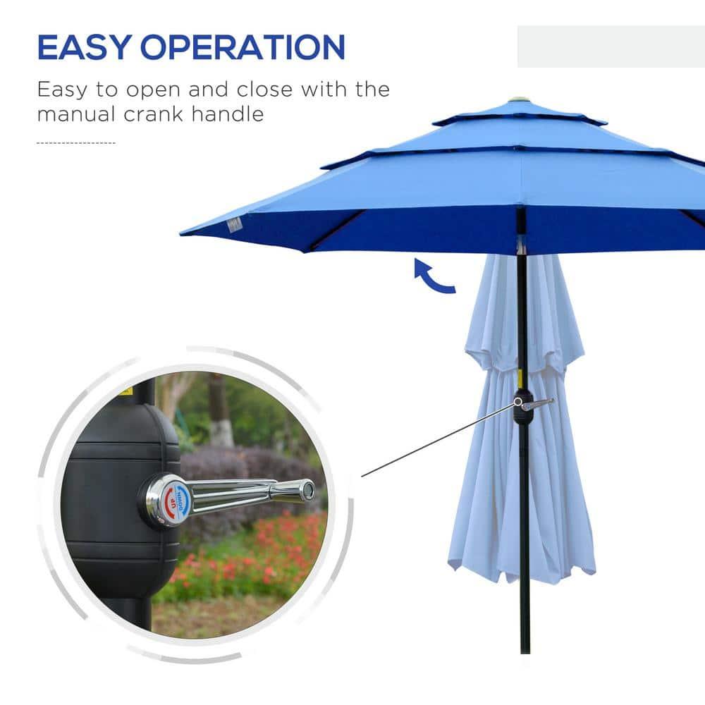 Outsunny 9' 3-Tier Patio Umbrella, Outdoor Market Umbrella with Crank and Push Button Tilt for Deck, Backyard and Lawn, Dark Blue