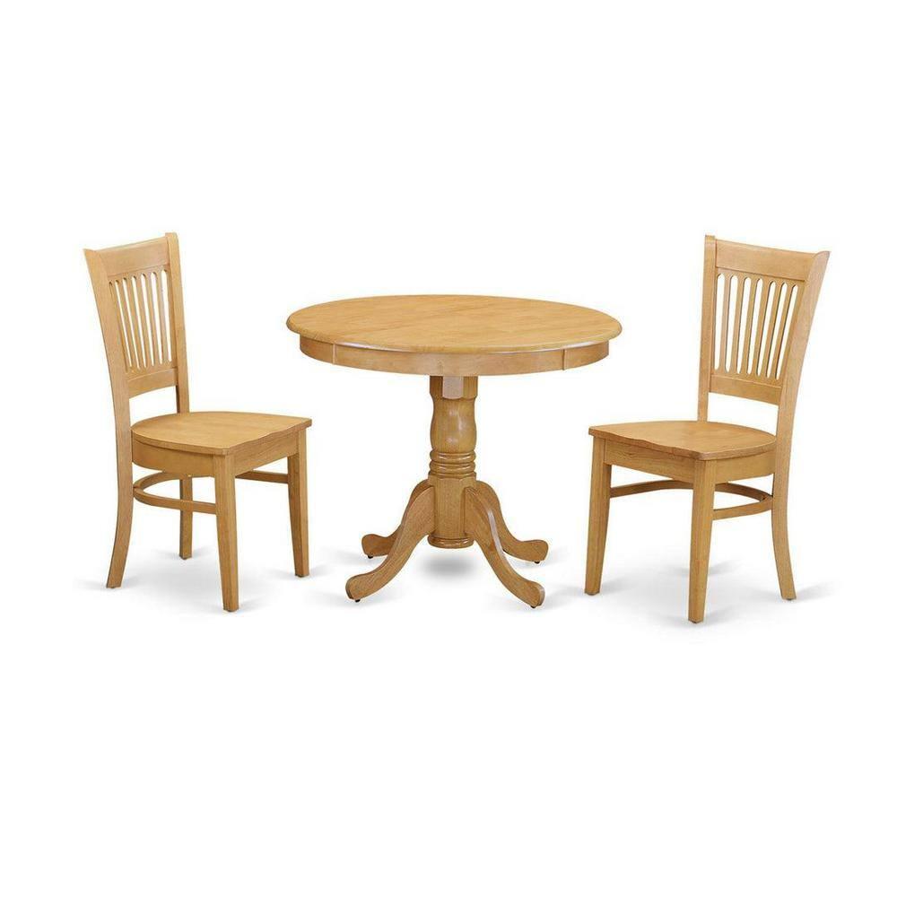 East West Furniture ANVA3-OAK-W 3 PC Small Kitchen Table set - small Dining Table and 2 Kitchen chair