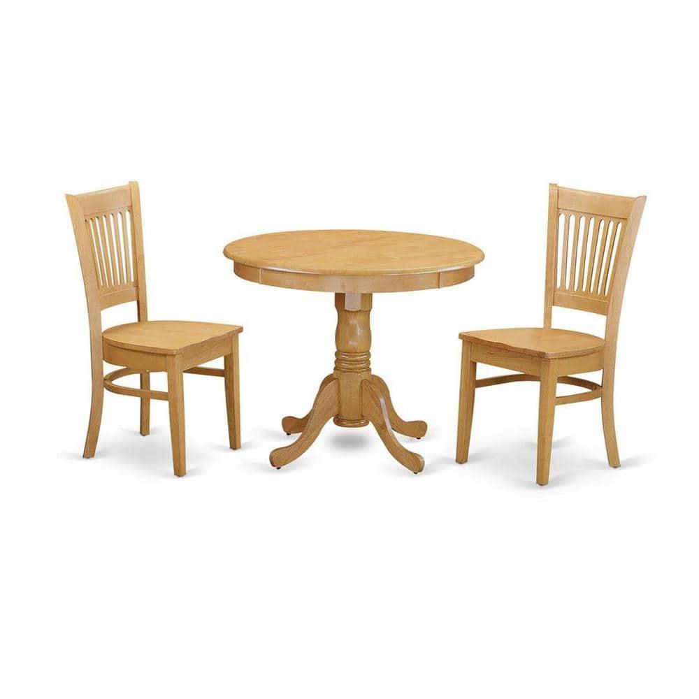 East West Furniture ANVA3-OAK-W 3 PC Small Kitchen Table set - small Dining Table and 2 Kitchen chair