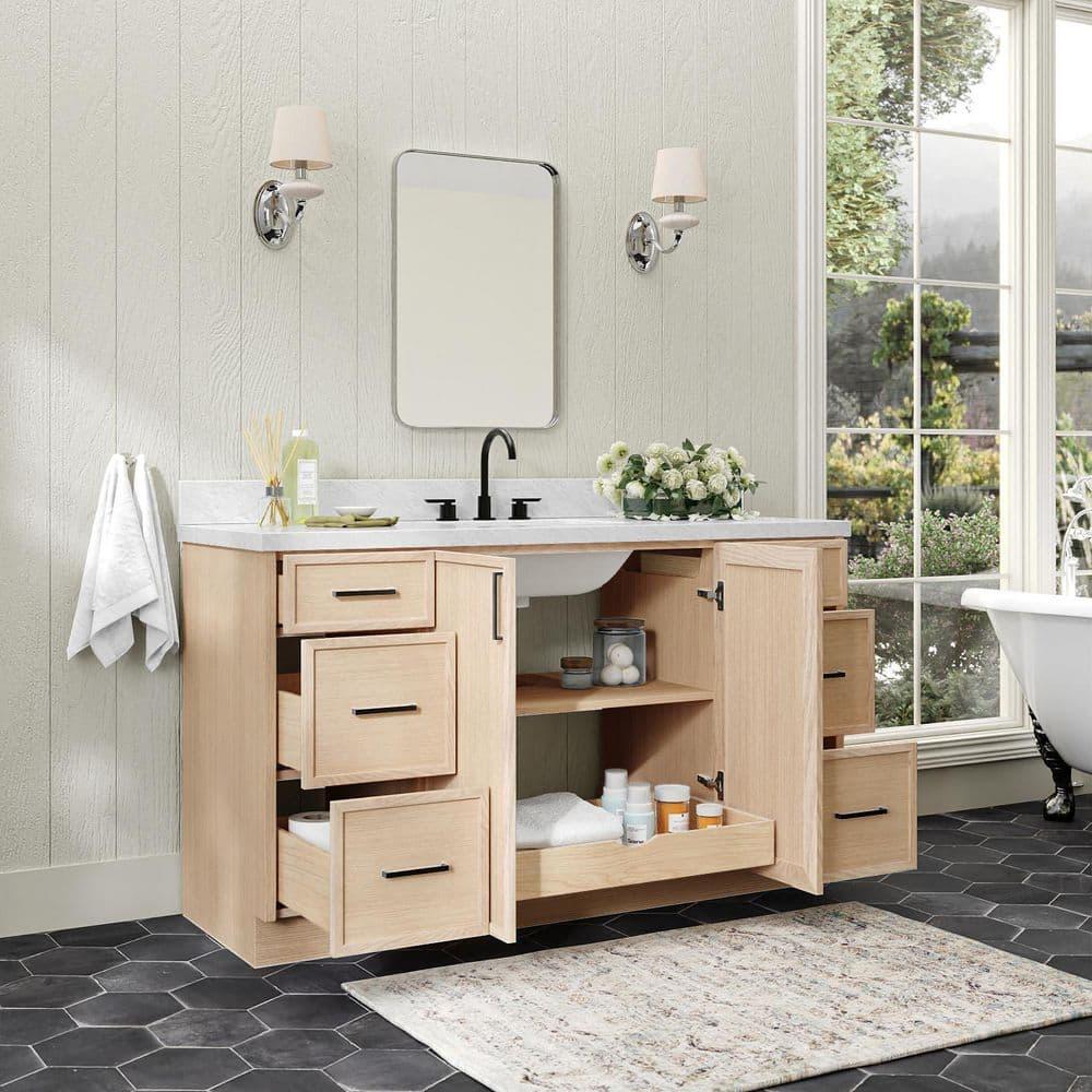 ARIEL Kelly 61 Single Sink Bathroom Vanity with Italian Carrara Marble Top
