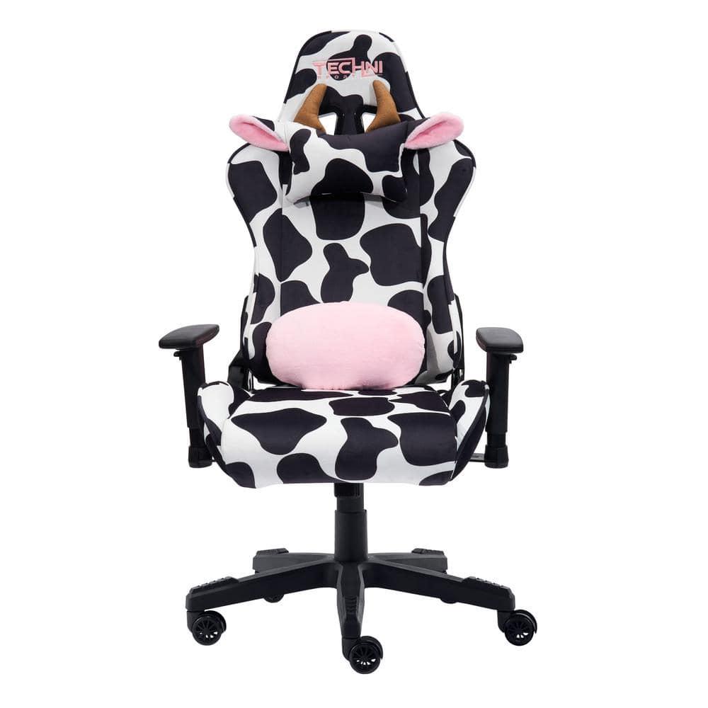 Ts85 Cow Print Luxx Series Gaming Chair Cow - Techni Sport: Velvet Upholstery, Memory Foam, Adjustable