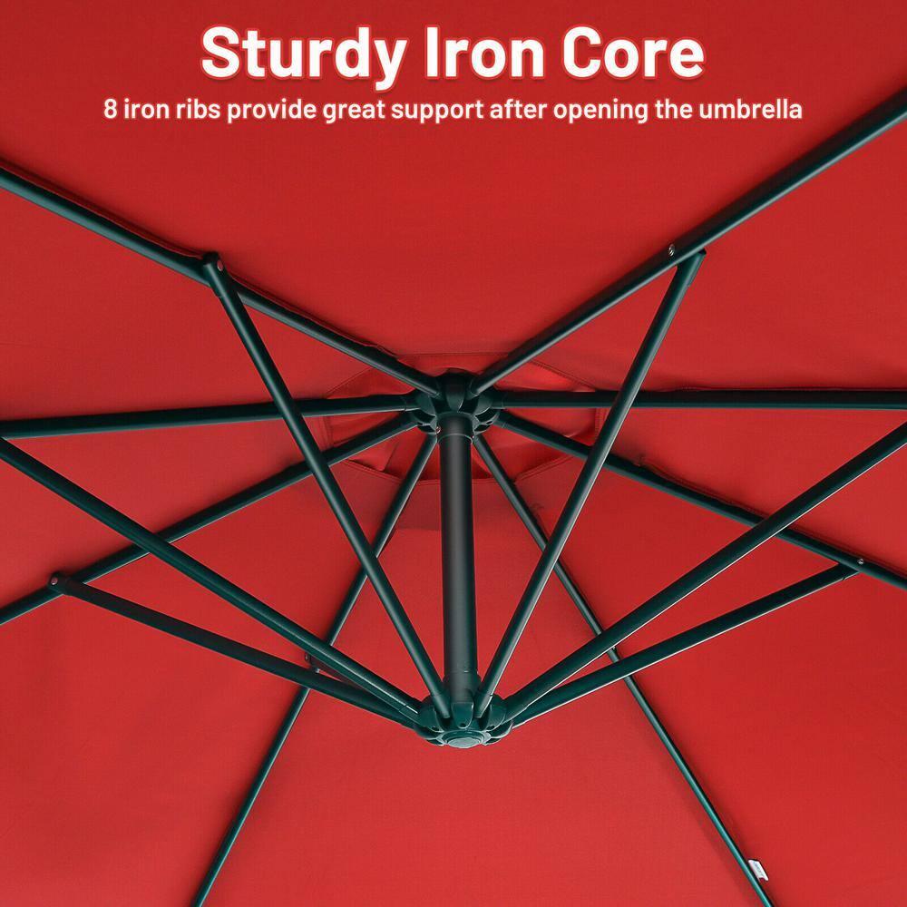 Costway  10 FT Patio Offset Umbrella w/8 Ribs Cross Base Tilt Claret