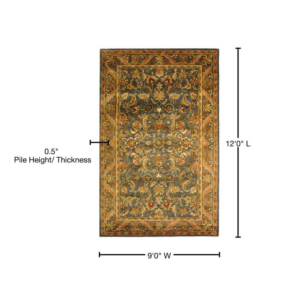 SAFAVIEH Antiquity Carmella Floral Bordered Wool Area Rug, Blue/Gold, 9' x 12'