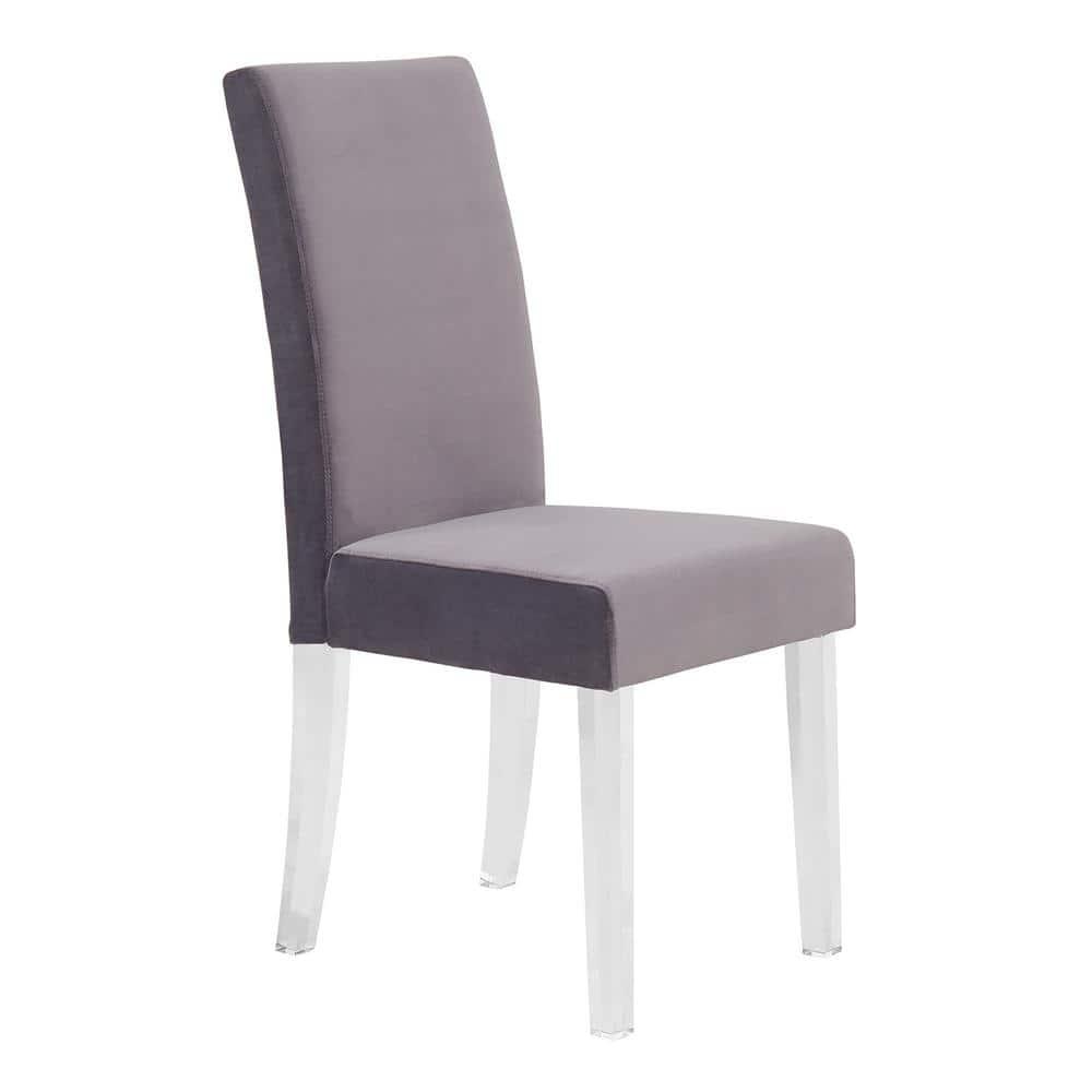 20 x 36 x 17 in. Dalia Modern & Contemporary Dining Chair, Gray Velvet with Acrylic Legs - Set of 2
