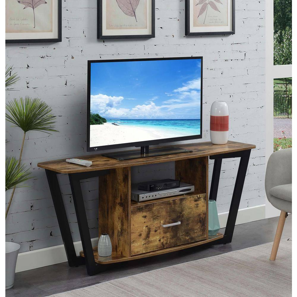 Convenience Concepts Graystone 60 inch 1 Drawer TV Stand with Shelves, Barnwood/Black