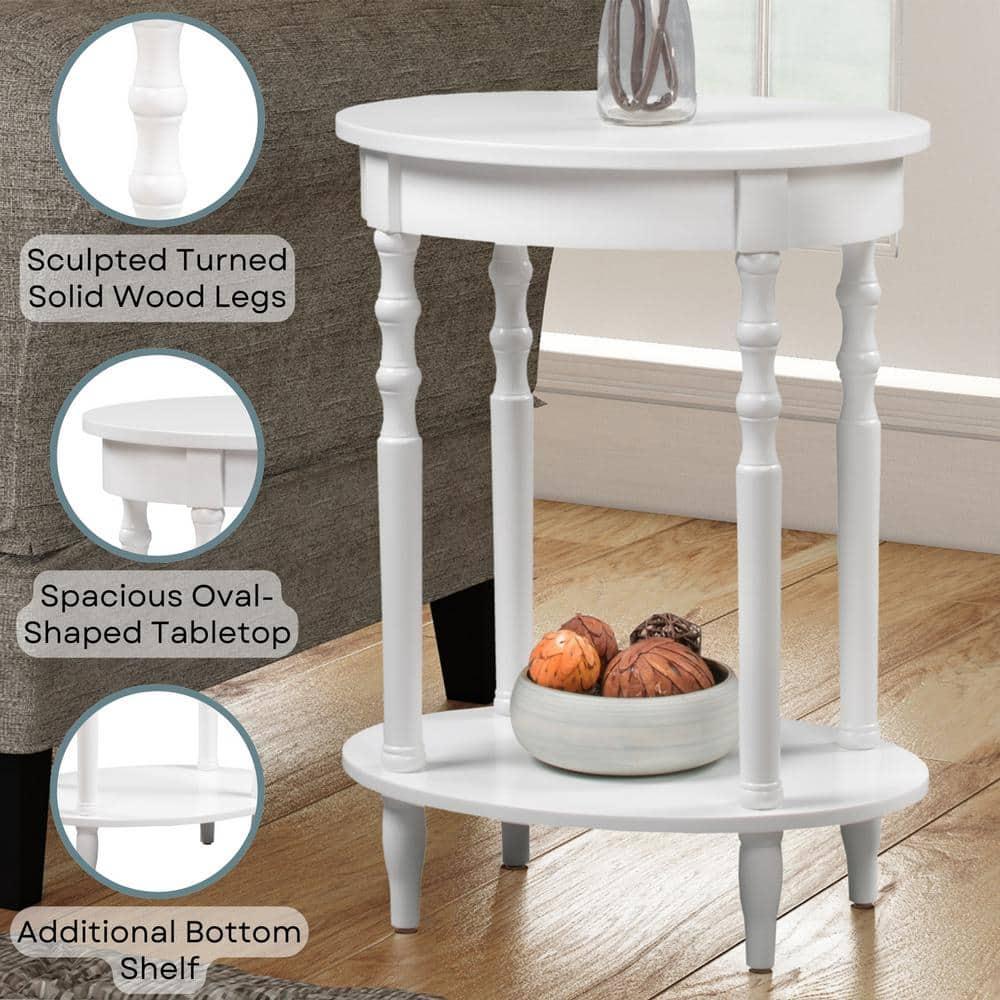 Classic Brandi White Oval End Table with Shelf