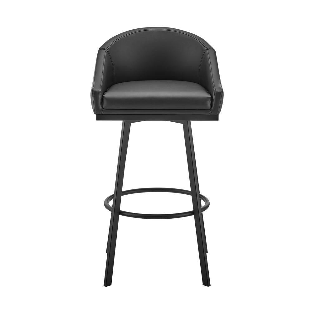 Armen Living Noran 25.5" Swivel Metal & Faux Leather Counter Stool in Black