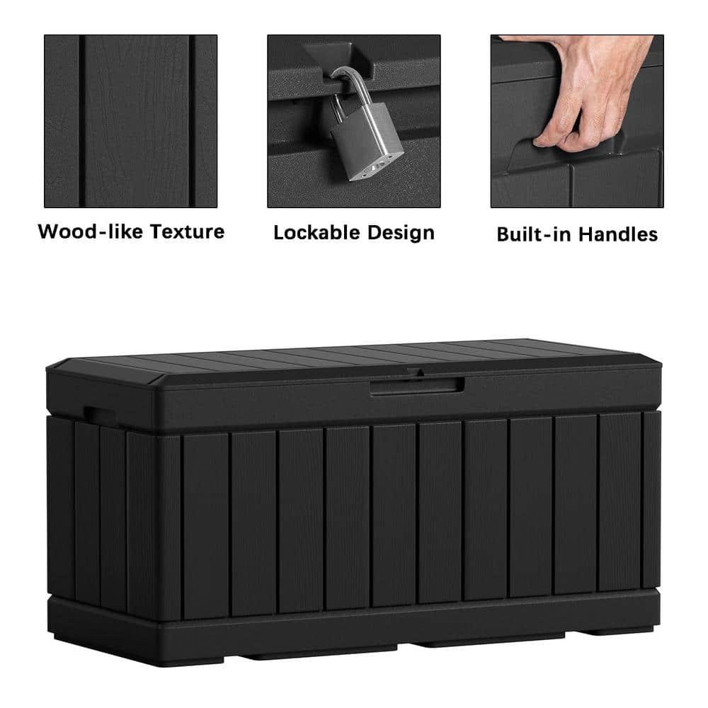 Devoko 85 Gallon Deck Box Lockable Resin Outdoor Storage Box waterproof Outdoor Container for Patio Furniture Cushions, Pillow (Black)
