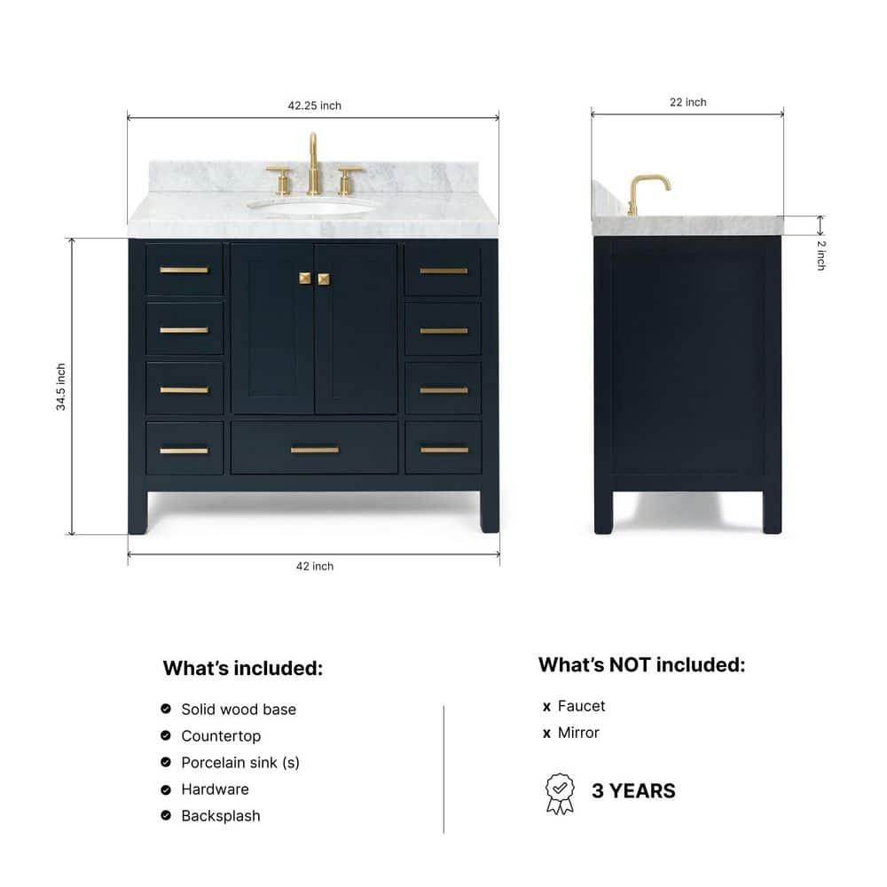 Cambridge 42'' Single Bathroom Vanity with Carrara Marble Top