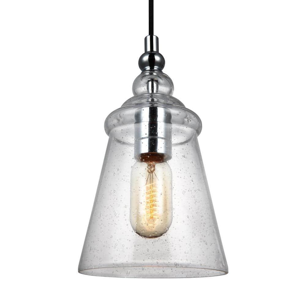 Loras Chrome Finish Mini Pendant with Clear Seeded Glass