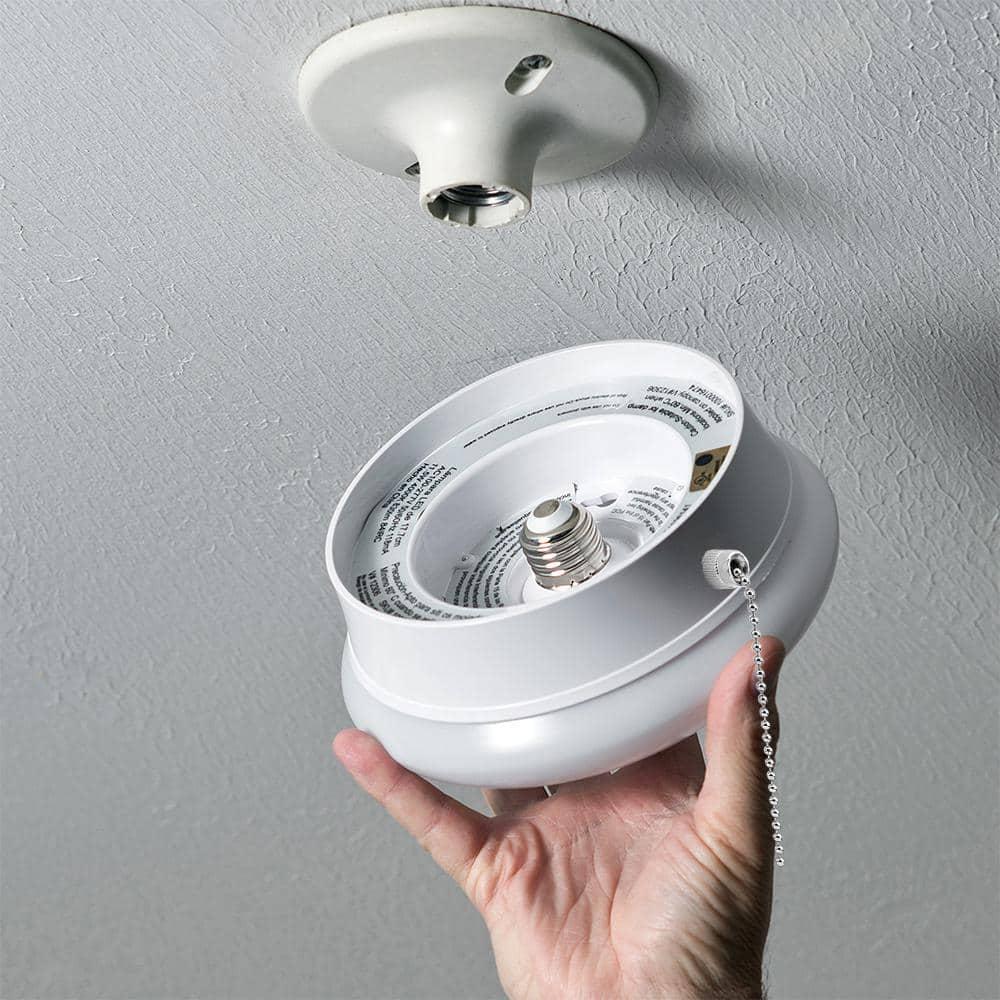 7 In. Bright White LED Ceiling Round Flushmount Easy Light with Pull Chain