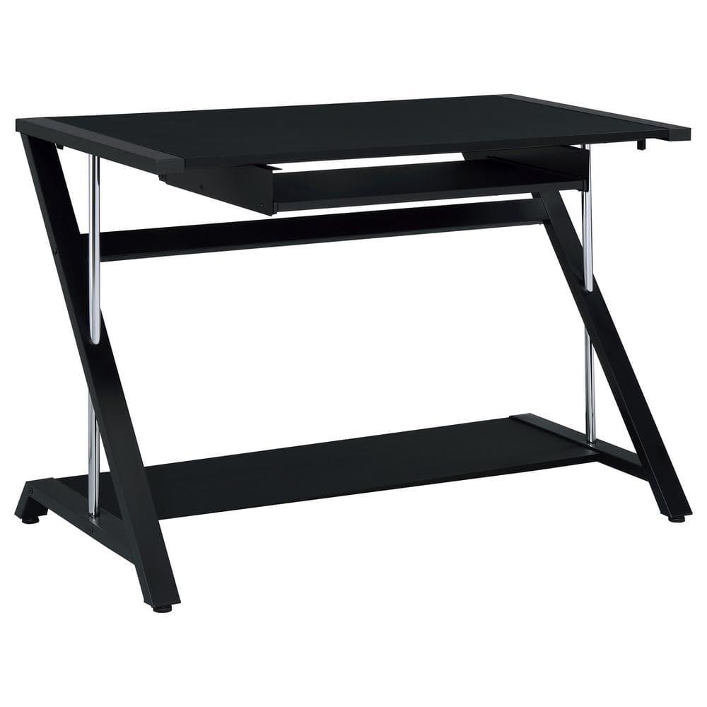 Mallet Computer Desk with Keyboard Tray & Storage Shelf Black - Coaster: Compact, Angled Silhouette, Chrome Detail