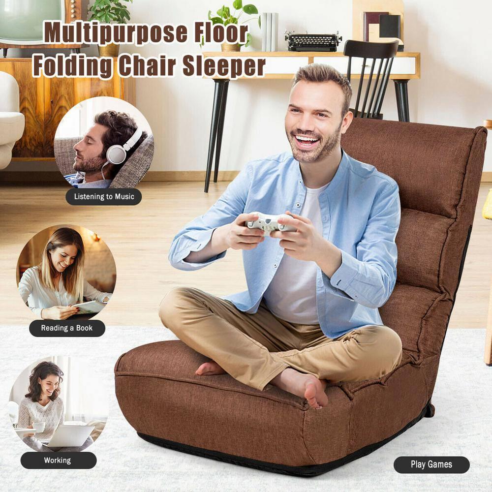 Gymax 4-Position Floor Chair Folding Lazy Sofa w/Adjustable Backrest & Headrest Coffee