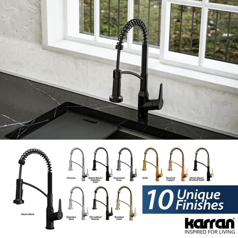 Karran Matte Black Single Handle Deck-mount Touchless Pull-down Kitchen Faucet with Sprayer