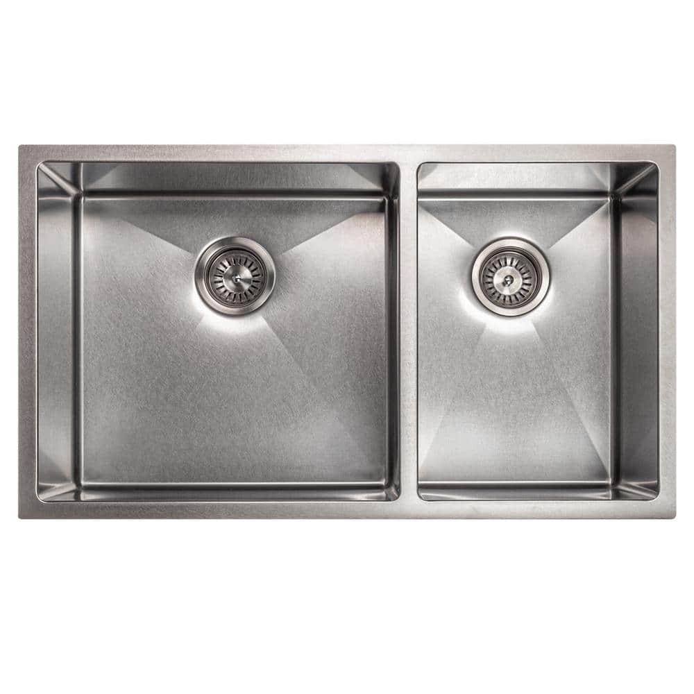 ZLINE 33 in. Chamonix Undermount Double Bowl DuraSnow Stainless Steel Kitchen Sink W/ Bottom Grid (SR60D-33S)