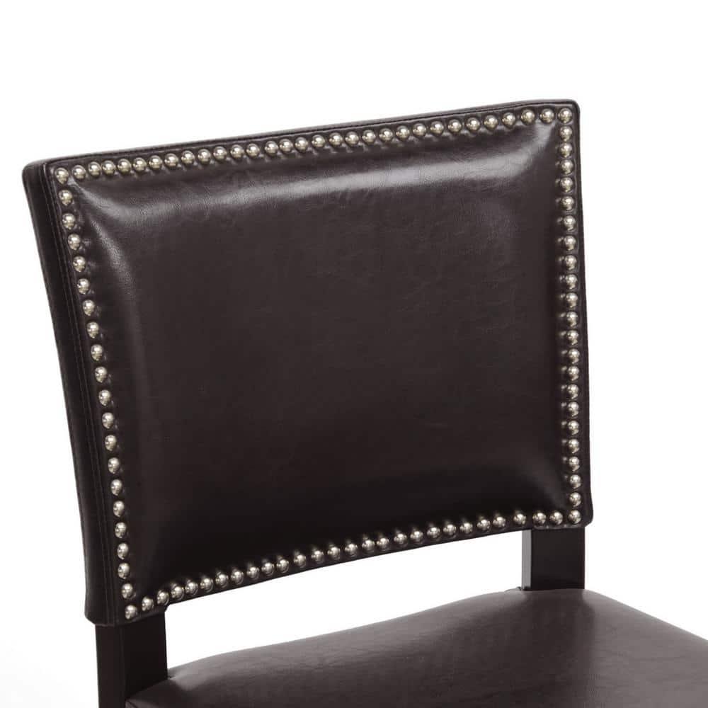 Set of 2 Aries Barstools with Nail Head Trim Dark Modern - Baxton Studio: Upholstered Vinyl, Wood Frame, Fixed Height