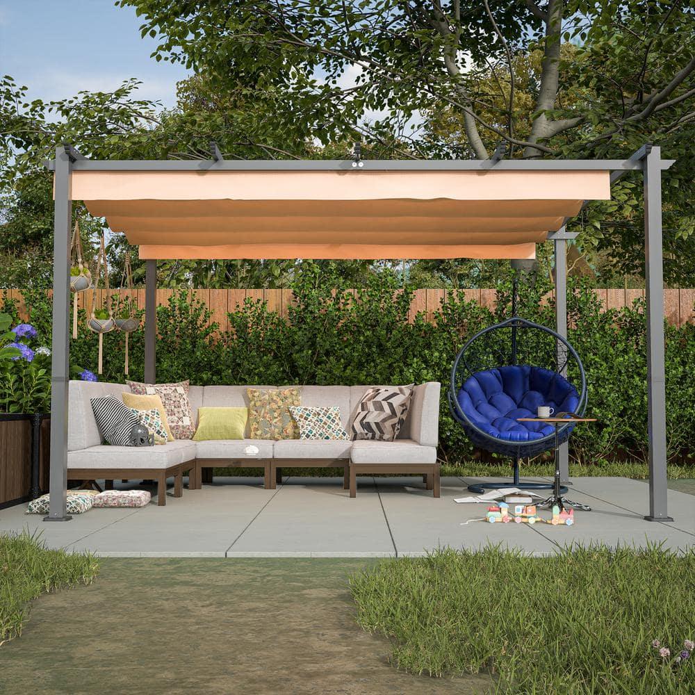 Huisuilinss Kselythan 10'x10'/10'x13' Outdoor Pergola with Retractable Canopy, Aluminium Pergola Shelter, Modern Pergola for Porch Outdoor Party Garden Grill