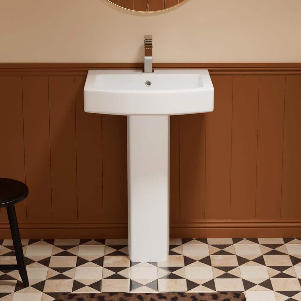 Classic Vintage Bathroom Pedestal Sink, Los Flexi 23"W x 19"D White Ceramic Freestanding Sinks for bathrooms, Overflow, 3 Pre-Drilled Holes for 4-Inch Faucets, Easy Install