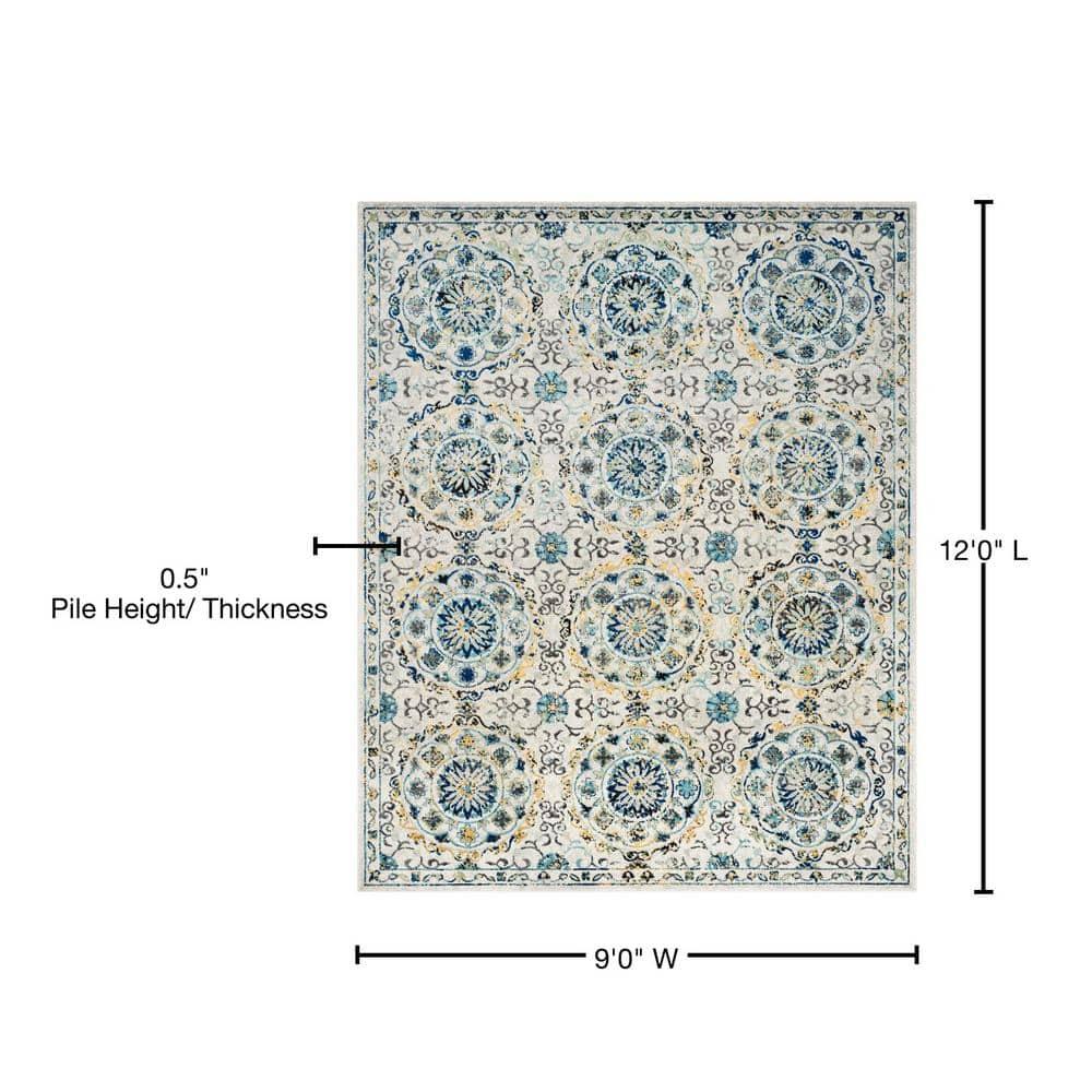 SAFAVIEH Evoke Rado Bordered Area Rug, Ivory/Blue, 9' x 12'