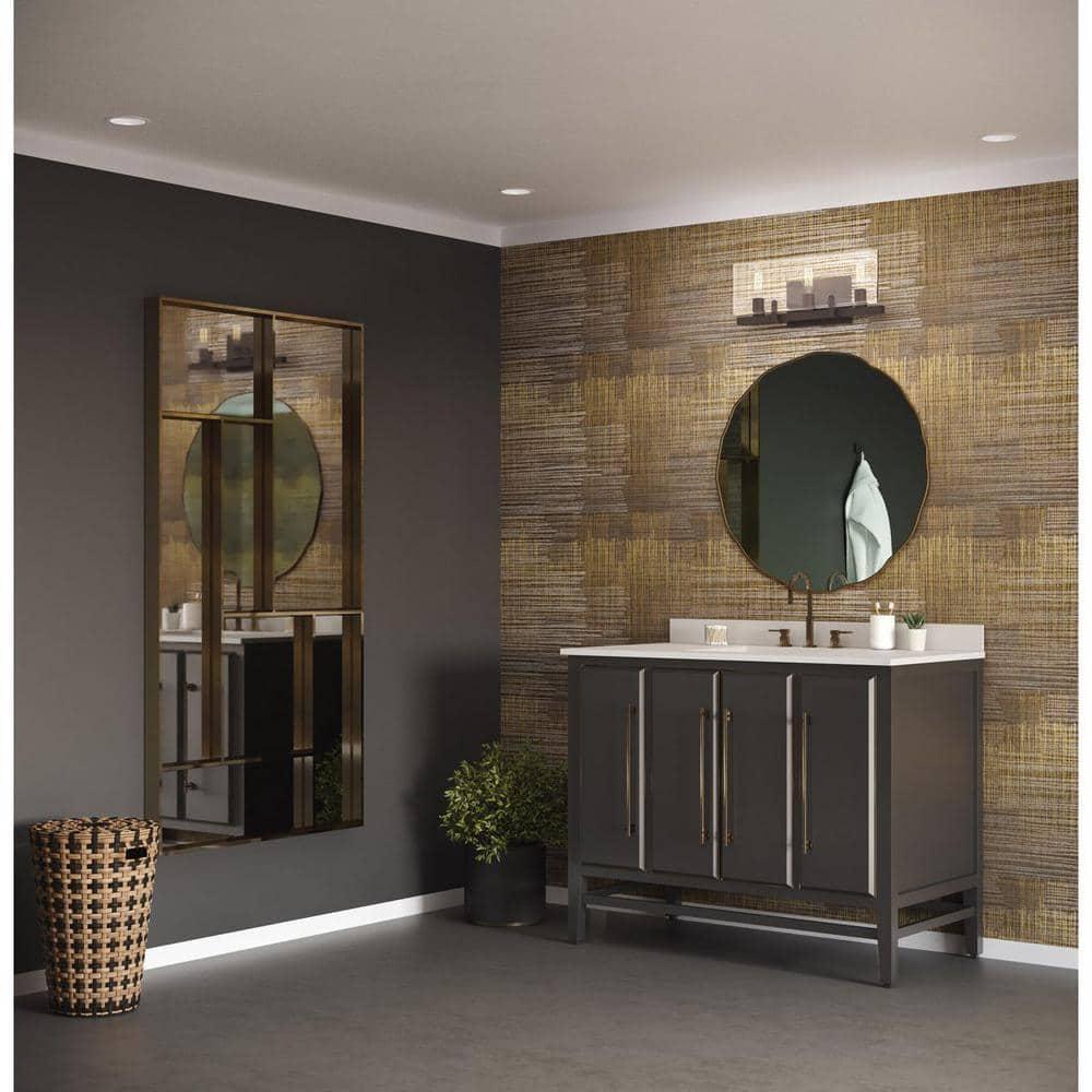 Progress Lighting Glayse 3-Light Bath Vanity, Antique Bronze, Beveled Glass Shade