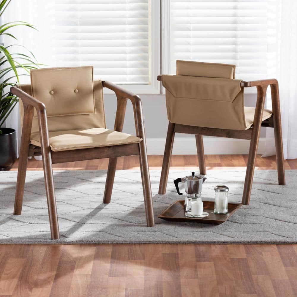 Elegant Beige Cane-Wood High Arm Chair with Button-Tufted Detail