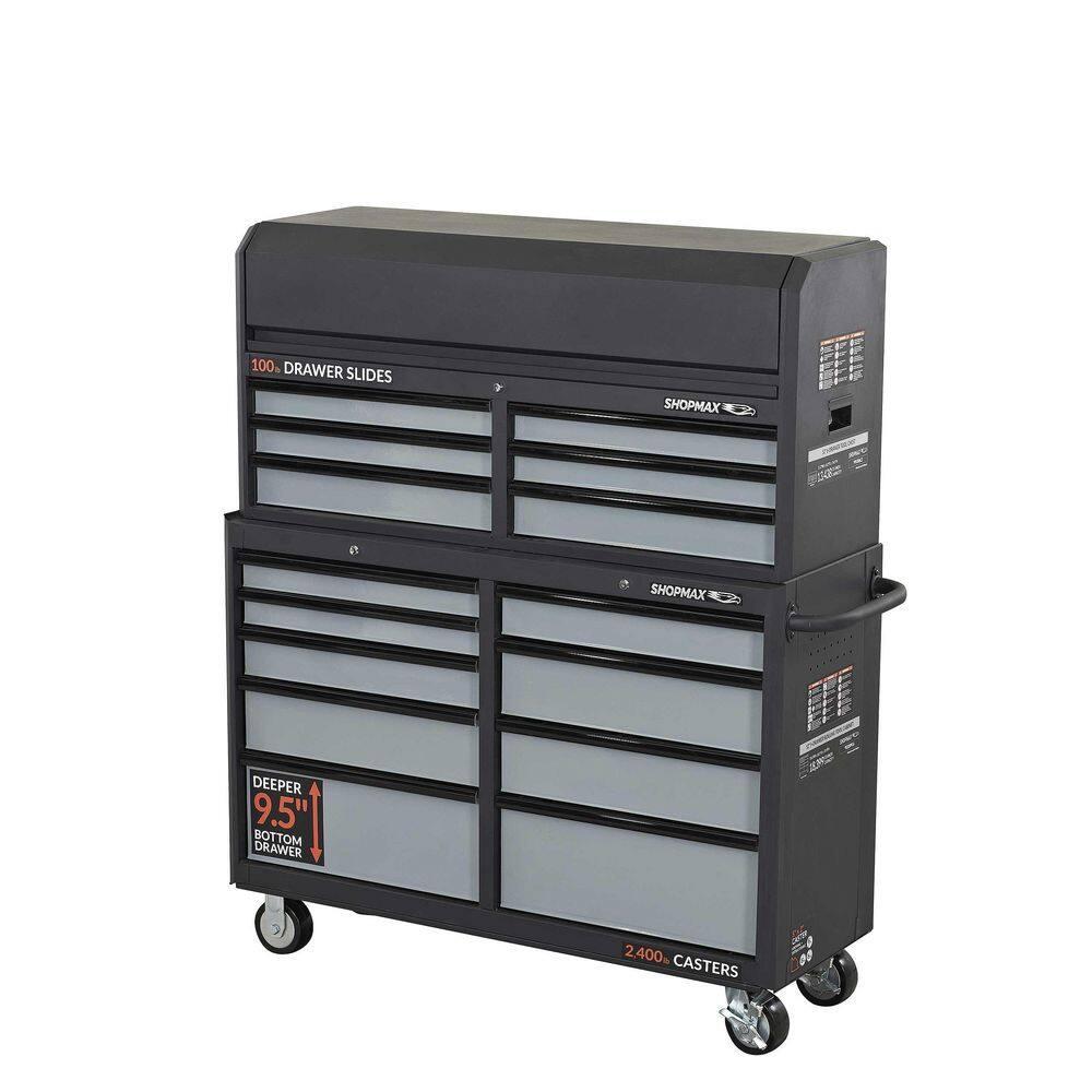 SHOPMAX, 100 lb, 52" Steel 15-Drawer Tool Chest and Rolling Cabinet Black