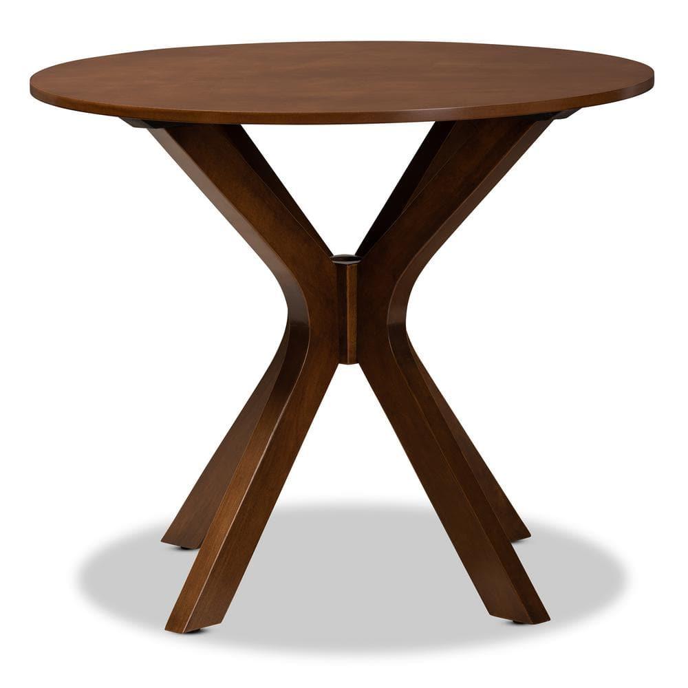35" Kenji Wide Round Wood Dining Table Walnut - Baxton Studio: Contemporary 4-Point Base, MDF Composite Frame, Seats Four