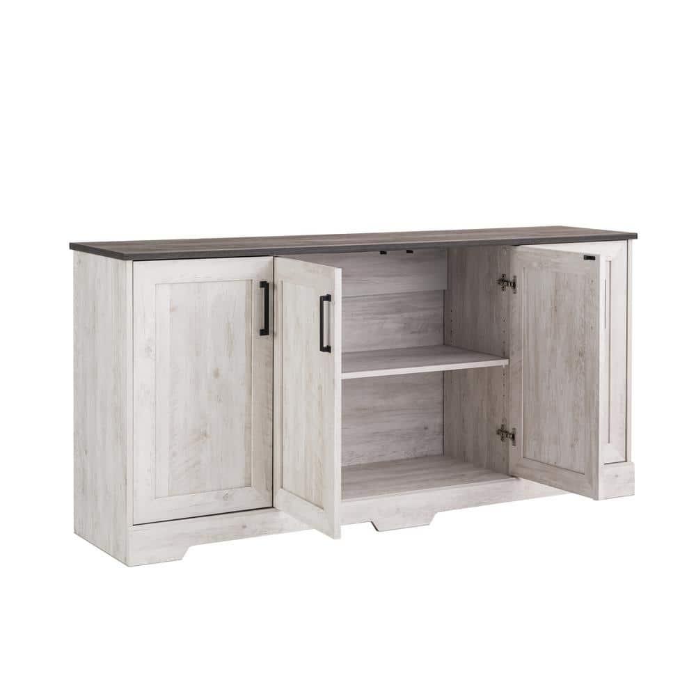 Prepac Rustic Ridge 4 Door Console Table with Storage, Washed White Storage Cabinet with Doors and Shelves, Sideboard Storage Cabinet 66" W x 31.75" H x 16" D, ACBG-1620-1