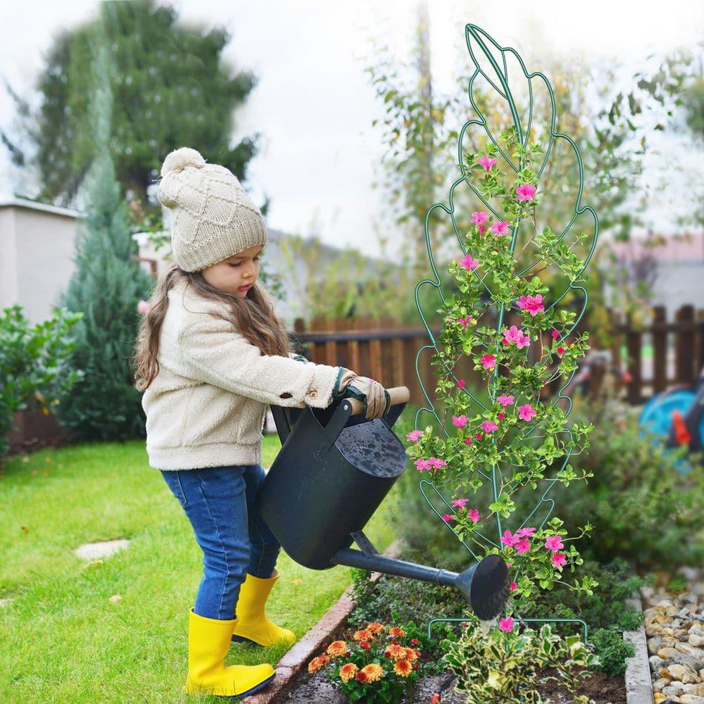 3-Pack Metal Garden Trellis Plant Support Trellis for Climbing Vines Floral Vegetables Metal Trellis (Leaf, Green)