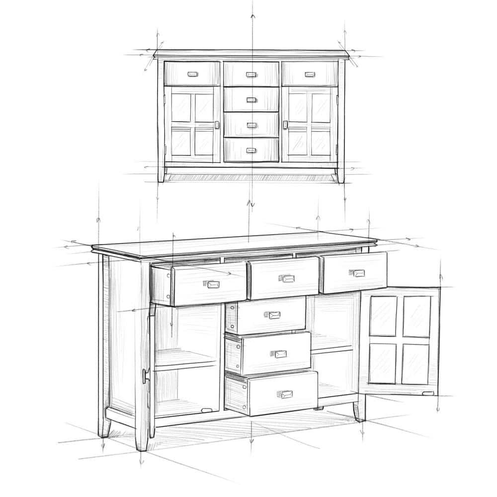 Simpli Home Artisan Solid Wood Sideboard Buffet In Distressed Grey