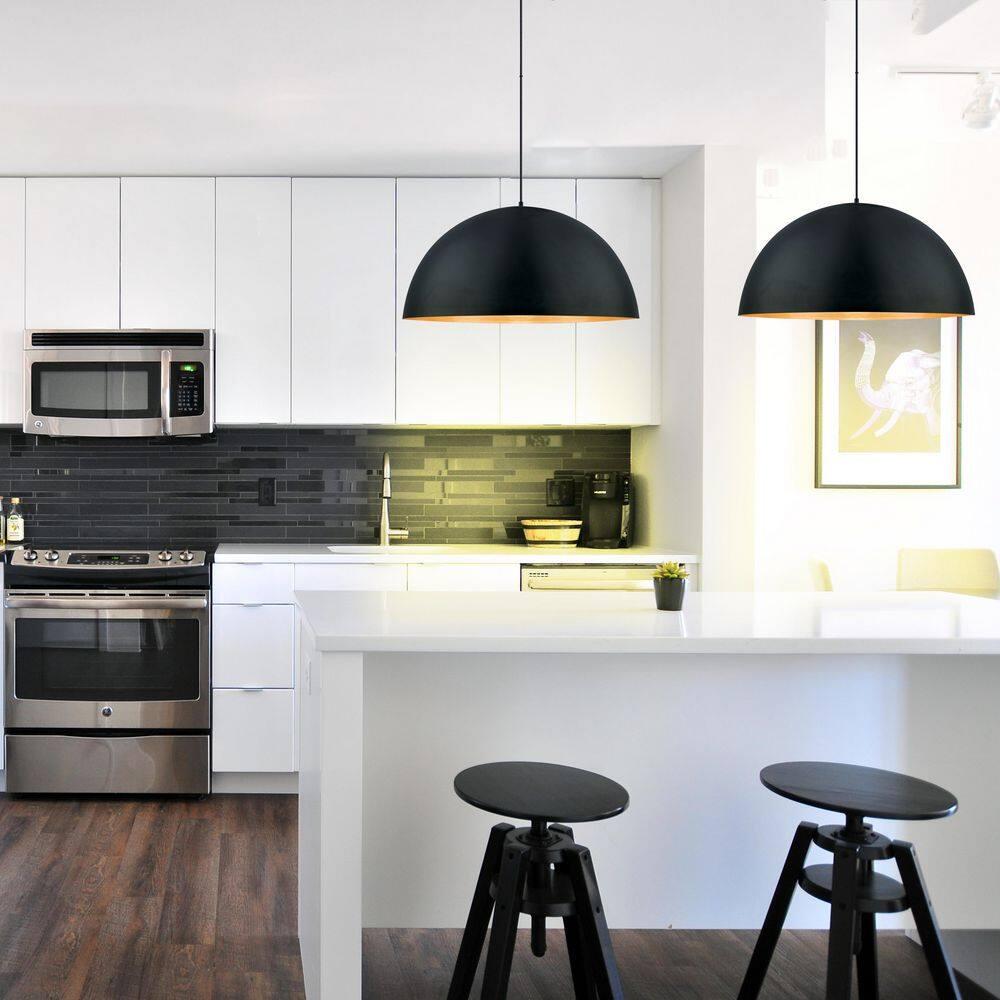 32" 1-Light Gaetano LED Pendant Black and Gold - EGLO: Contemporary Iron Bowl Shade, ETL Listed, Adjustable