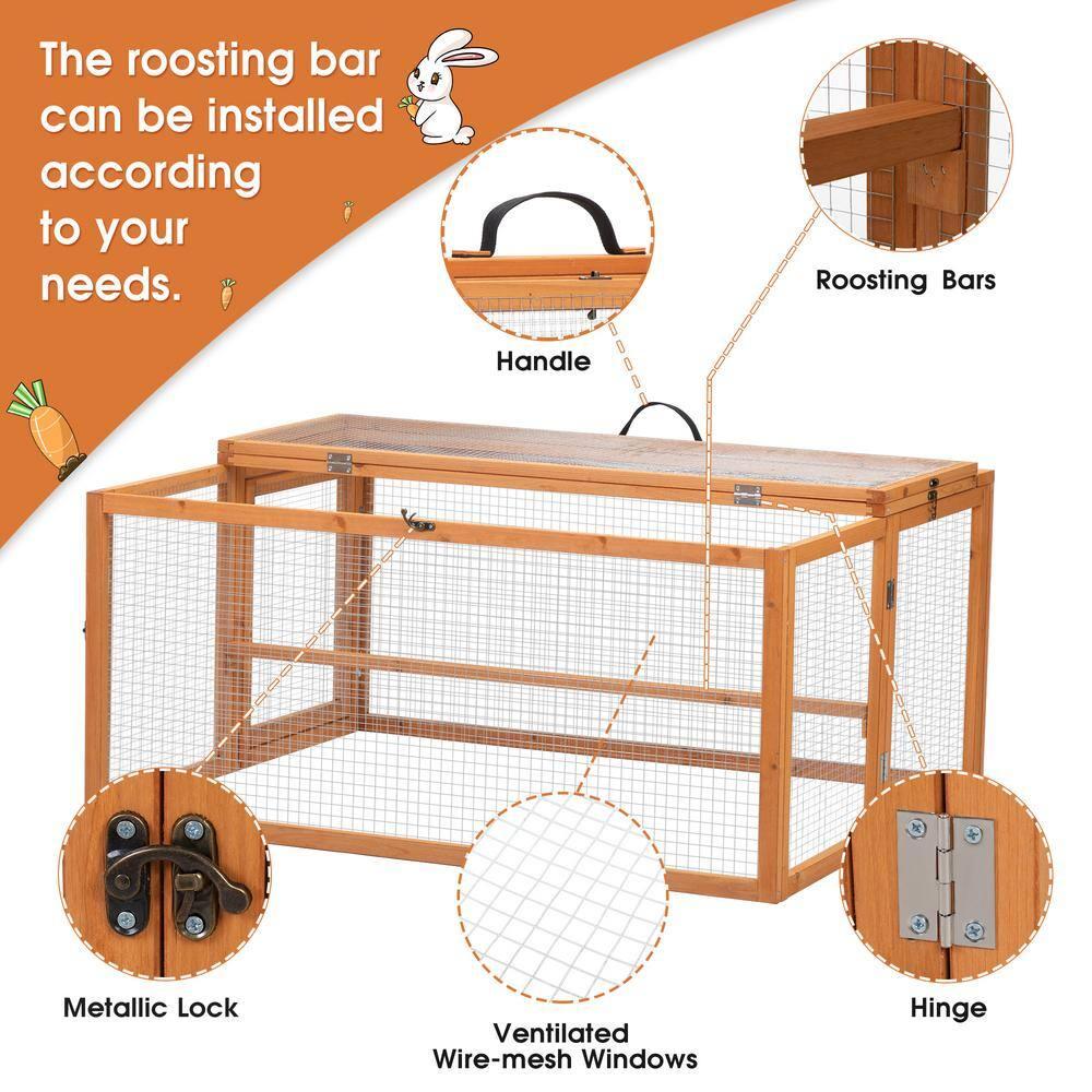 Coziwow Folding Chicken Coop, Wooden Rabbit Hutch for Small Animals with Roosting Bar, Orange