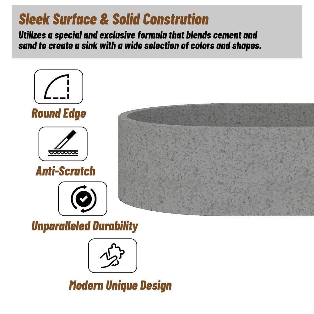 23.63 in. Oval Vessel Bathroom Sink with Pop-up Drain in Mottled Bluish Gray Cement