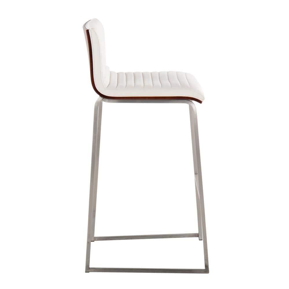 Set of 2 Mason Mara Barstools Stainless Steel/Walnut/Cream - LumiSource: Upholstered, Fixed Height, Foam Filled