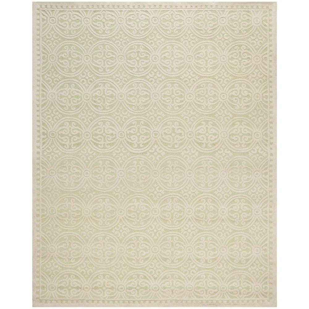 SAFAVIEH Cambridge Leslie Geometric Wool Area Rug, Light Green/Ivory, 8' x 10'