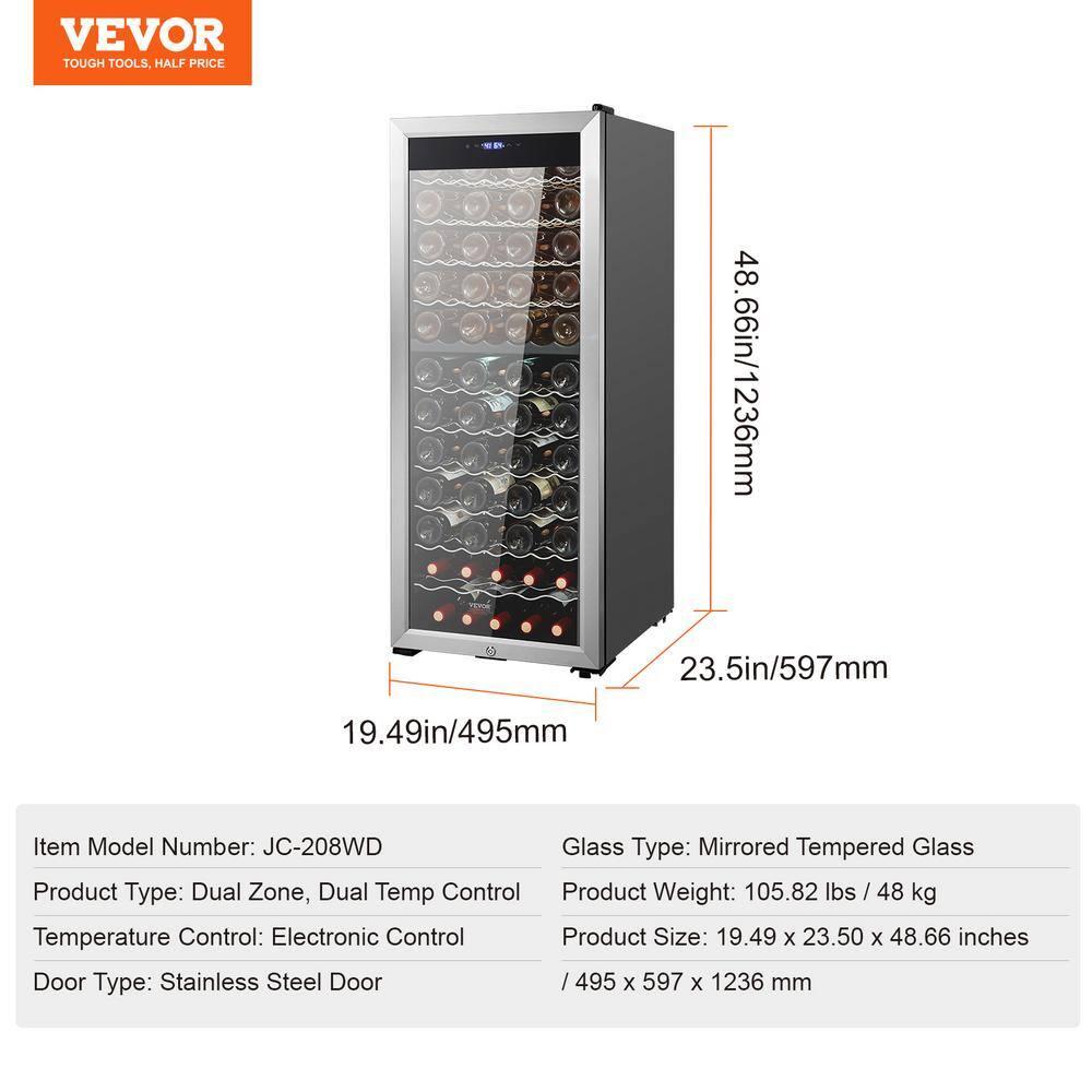 VEVOR 80-Bottle Black and Silver Dual Zone Wine Cooler with Interior Lighting