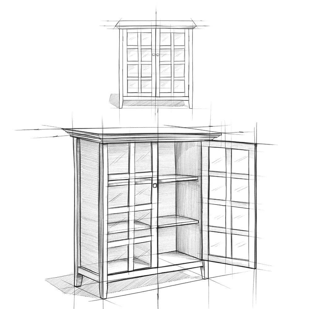 Simpli Home Acadian Solid Wood Shelf Storage Cabinet with Glass Doors and Adjustable Shelves